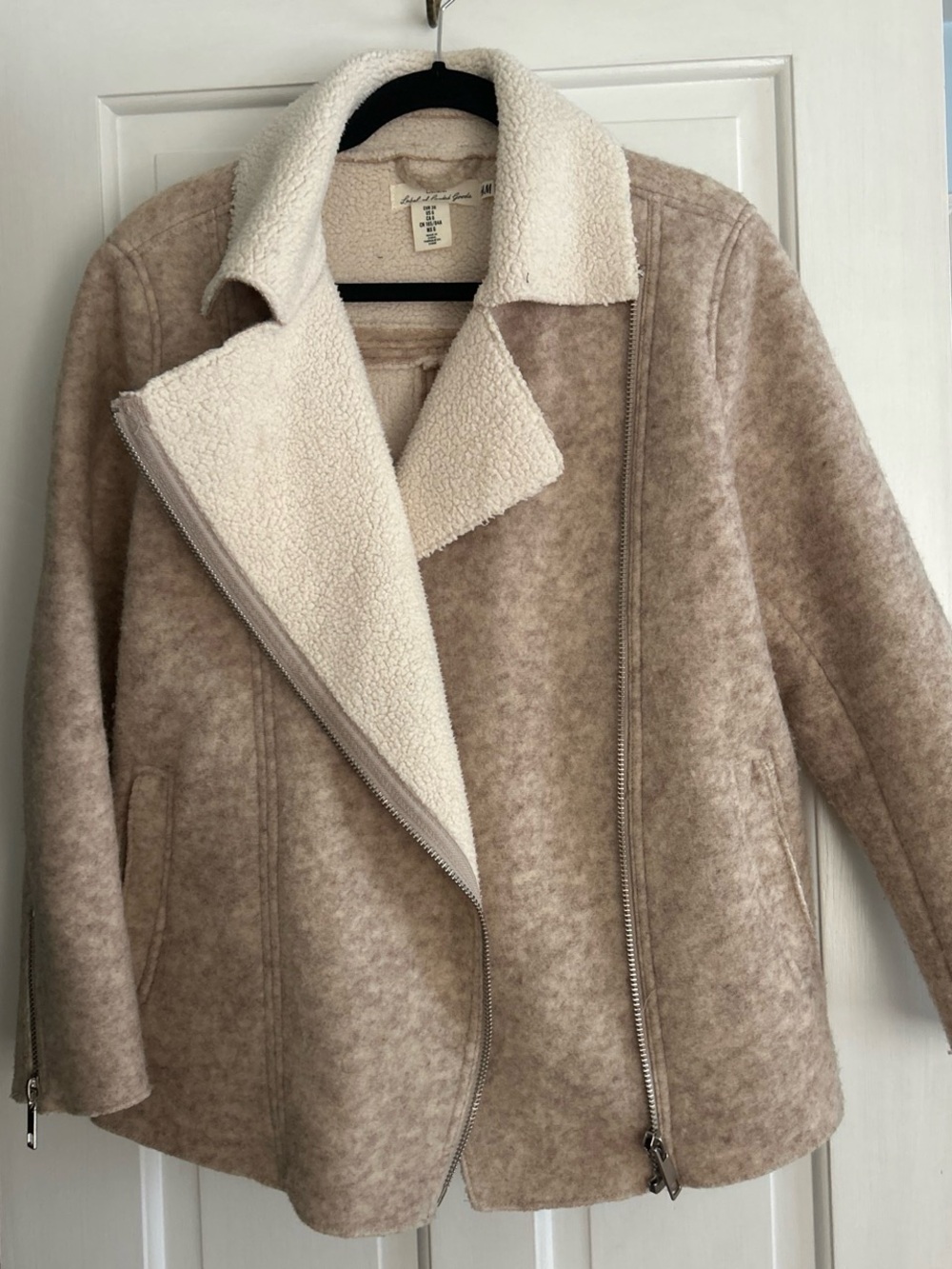 H&M Cream & Beige Teddy Moto Jacket